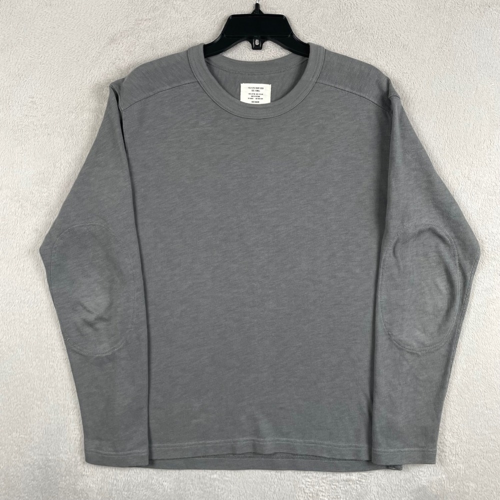 Buck Mason Field-Spec Rugby Crew Shirt Mens XS Extra Small Gray Elbow Patches